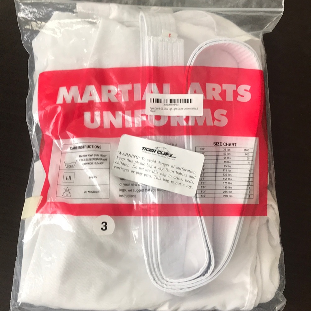 Karate gi or karate uniform in a size 3